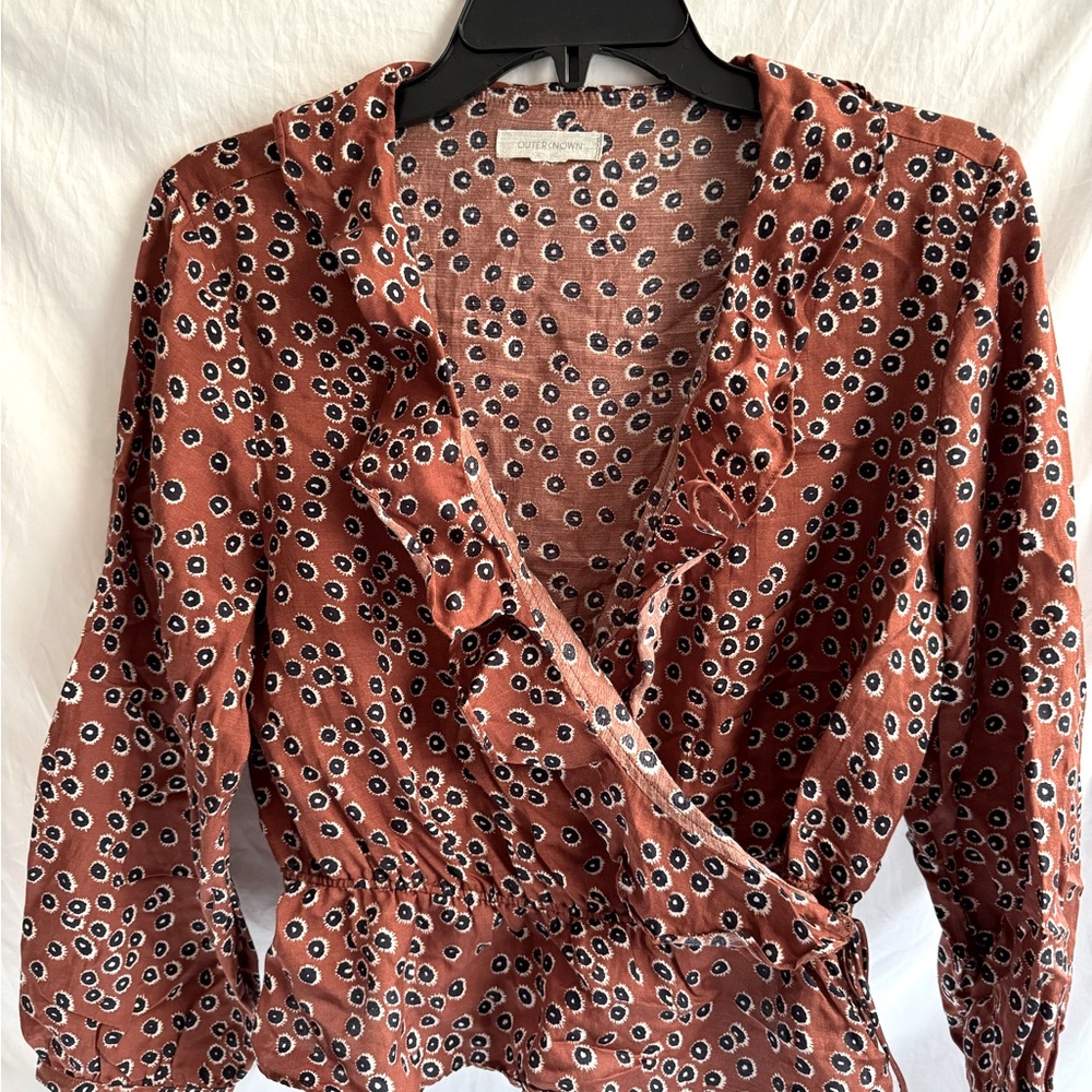 Floral Ruffle Wrap Top - Rust